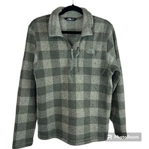 Northface 1/4 zip Pullover Men Size L Gray Plaid Thick Shirt Jacket